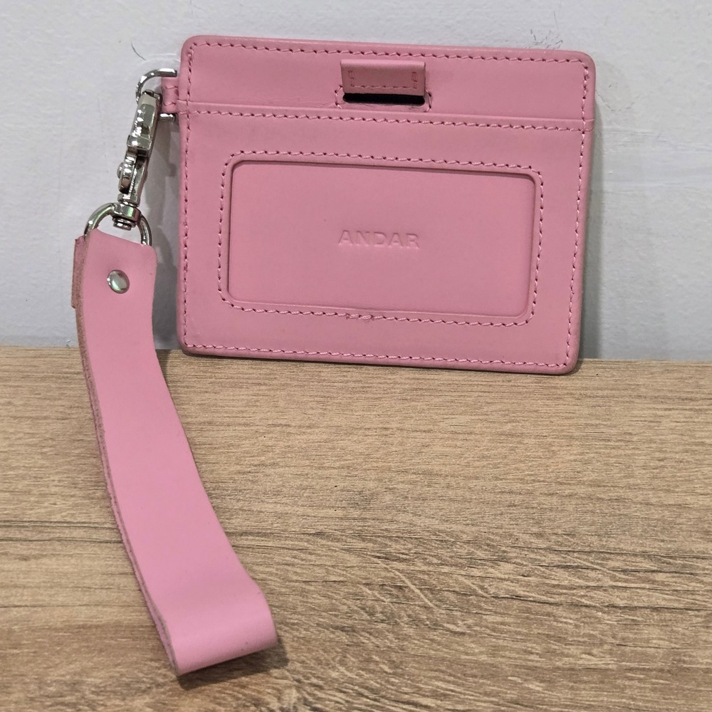 Andar The Denner Leather Wristlet ID Holder Wallet Peony Pink Card pull RFID